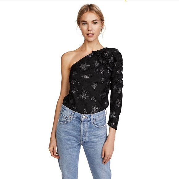 Rebecca Taylor Tops - Rebecca Taylor black one shoulder glitter top